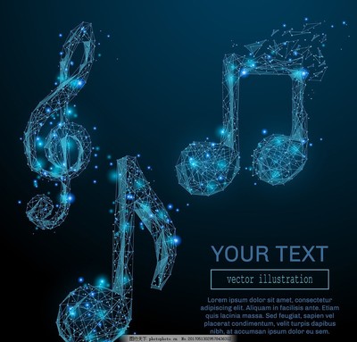 藍色發光粒子連線音符矢量素材在設計及軟件開發中的應用